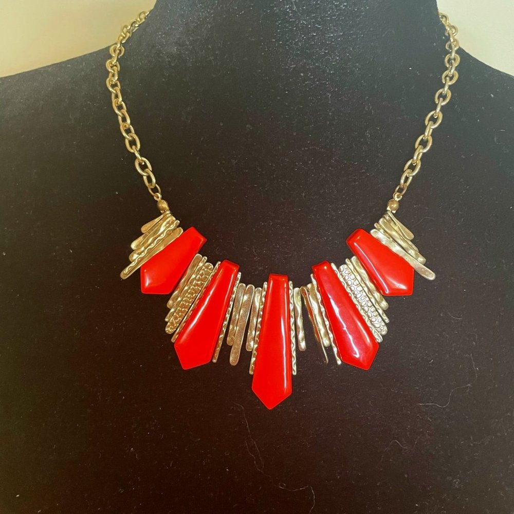 Gold & Orange Beaded Statement Necklace